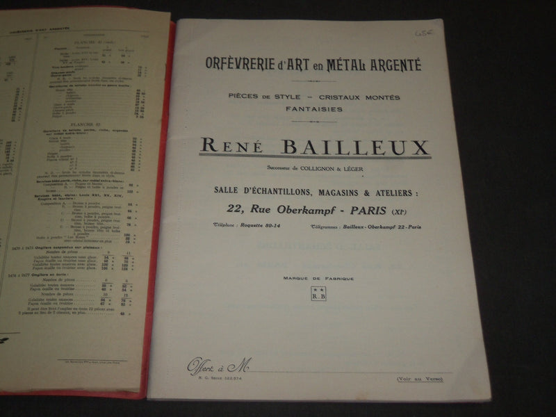 1926 RENÉ BAILLEUX ORFÈVRERIE D'ART EN MÉTAL ARGENTÉ FRENCH CATALOGUE - FR 368