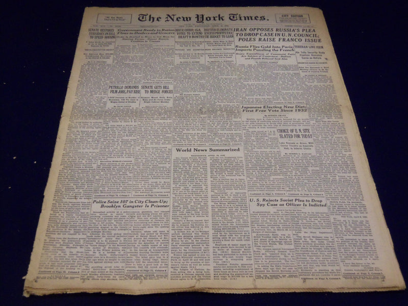 1946 APRIL 10 NEW YORK TIMES - CHOICE OF U. N. SITE SLATED - NT 3158