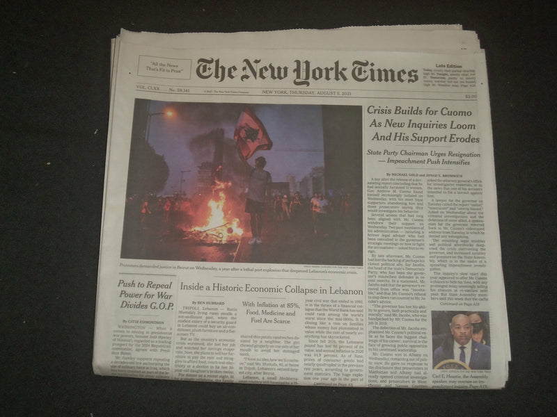 2021 AUGUST 5 NEW YORK TIMES - CRISIS BUILDS FOR GOV. ANDREW CUOMO