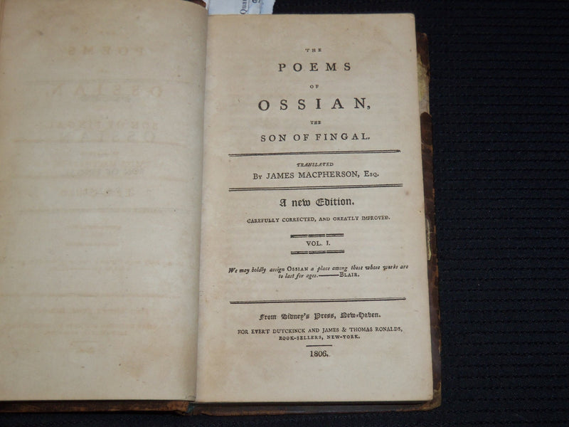 1806 THE POEMS OF OSSIAN THE SON OF FINGAL BOOK - VOLUME 1 - KD 9429