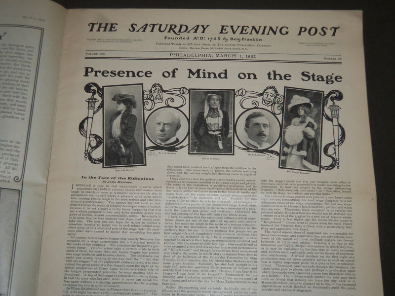 1902 MARCH 1 THE SATURDAY EVENING POST MAGAZINE - HARRISON FISHER COVER- SP 1031