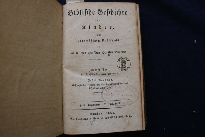 1833 BIBLISCHE GESCHICHTE FUR KINDER HARDCOVER BOOK - GERMAN - KD 9554