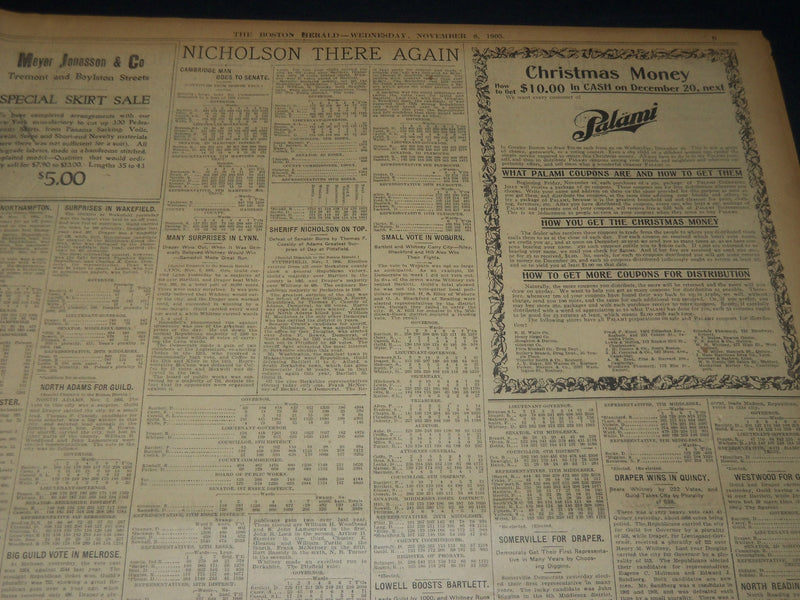 1905 NOVEMBER 8 THE BOSTON HERALD - JEROME MCCLELLAN WIN IN NEW YORK - BH 261
