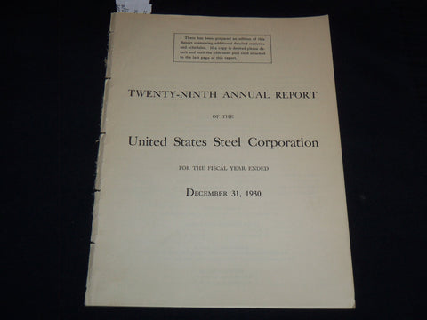 1930 U. S. STEEL CORPORATION 29TH ANNUAL REPORT - J 9010