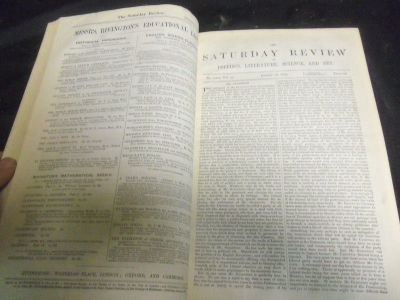 1875 SATURDAY REVIEW 2 BOUND VOLUMES - COMPLETE YR- PUBLISHED IN LONDON - R 1075