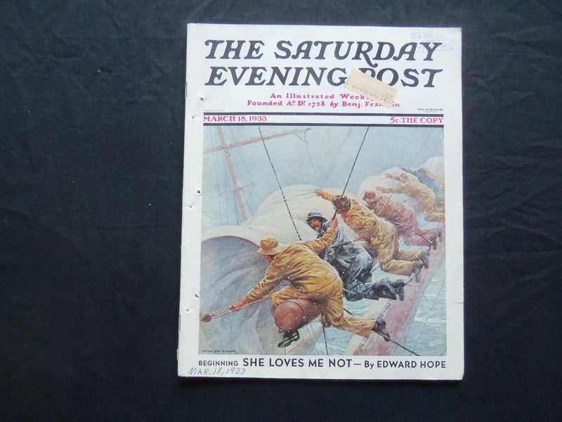 1933 MARCH 18 THE SATURDAY EVENING POST MAGAZINE - ILLUSTRATED COVER - SP 1505