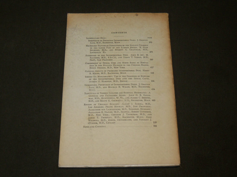 1940 MARCH ARCHIVES OF SURGERY SYMPOSIUM ON INTERVERTEBRAL DISKS - KD 6267