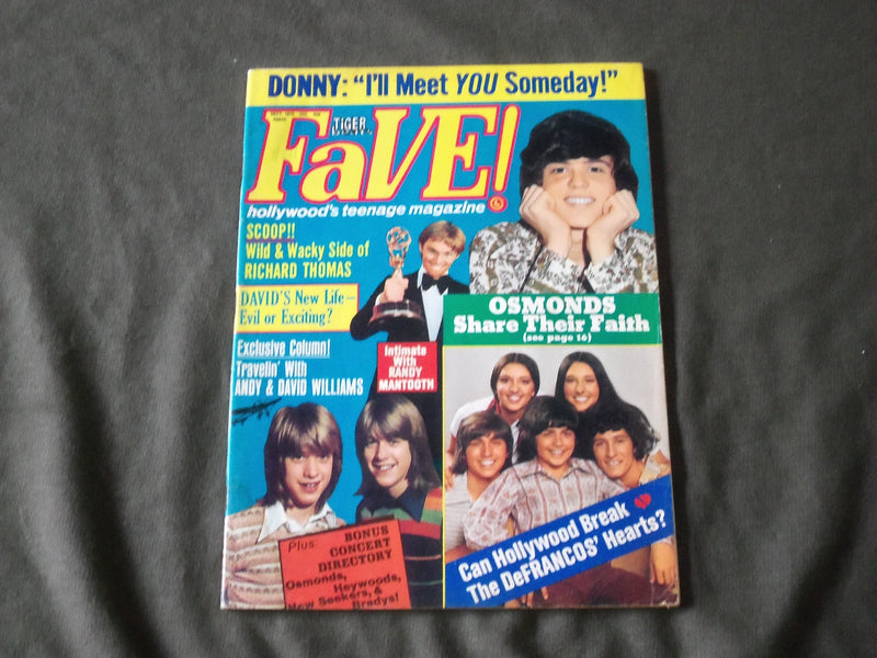 1973 SEPTEMBER TIGER BEATS FAVE! MAGAZINE - DONNY OSMOND COVER - B 806