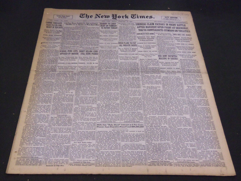 1932 FEBRUARY 26 NEW YORK TIMES - CHINESE CLAIM VICTORY AT SHANGHAI - NT 4766