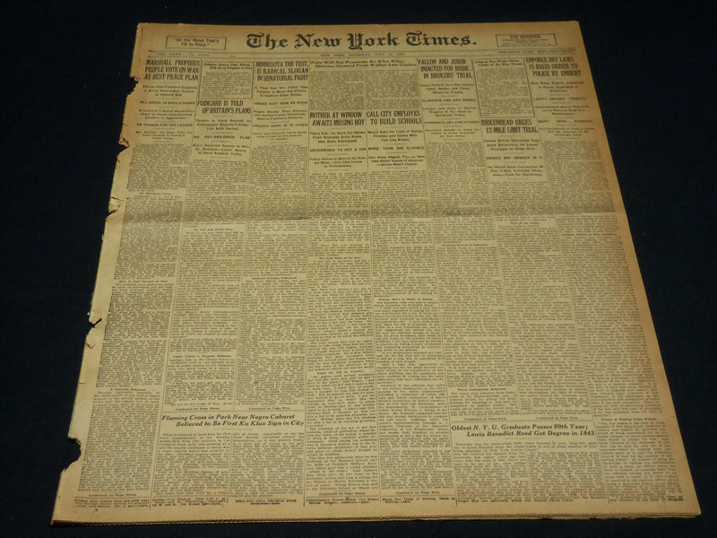 1923 JULY 12 NEW YORK TIMES NEWSPAPER- FALLON AND JUROR INDICTED BRIBE - NT 7745