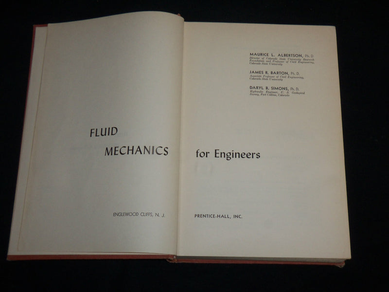 1961 FLUID MECHANICS FOR ENGINEERS HARDCOVER BOOK - SECOND PRINTING - KD 6639