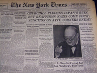 1943 MAY 20 NEW YORK TIMES CHURCHILL PLEDGES JAPAN'S RUIN, NAZIS FIRST - NT 1913