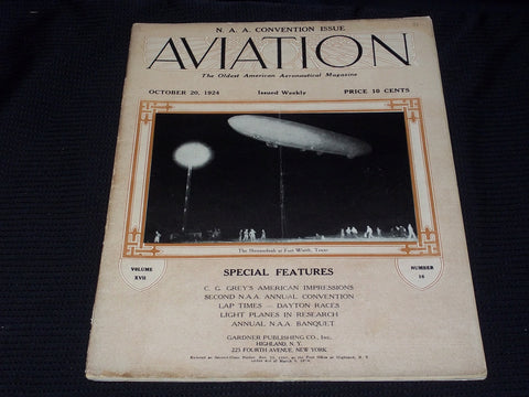 1924 OCTOBER 20 AVIATION MAGAZINE - SHENANDOAH AT FORT WORTH TX COVER - E 4230