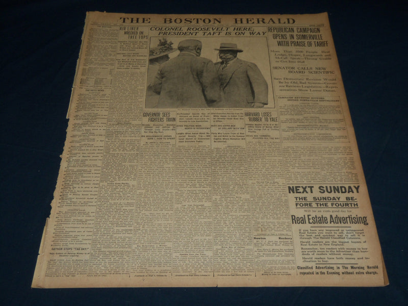 1910 JUNE 29 THE BOSTON HERALD - COLONEL ROOSEVELT HERE - TAFT ON WAY - BH 340