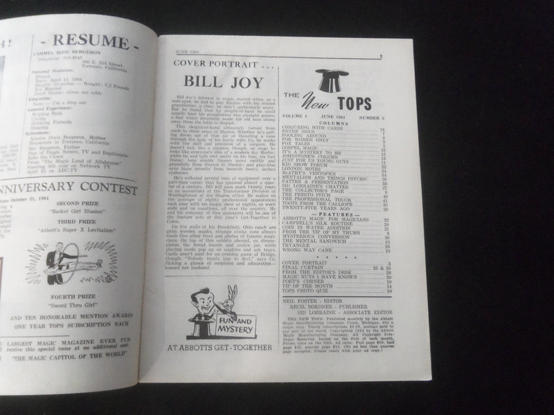 1964 JUNE THE NEW TOPS MAGAZINE - BILL JOY & COMPANY - B 1181M