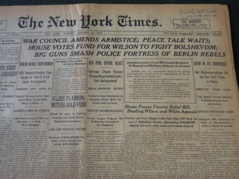 1919 JANUARY 14 NEW YORK TIMES - WAR COUNCIL AMENDS ARMISTICE - NT 5833