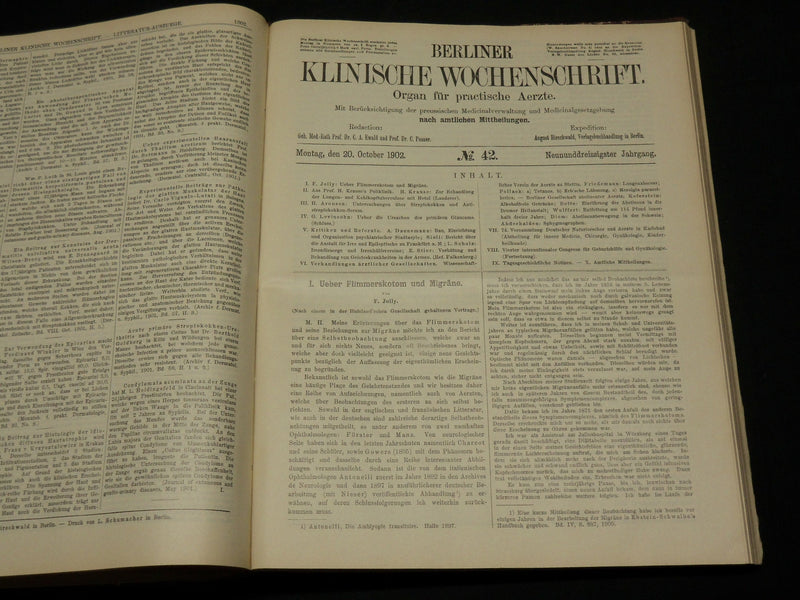 1902 JAN-DEC BERLINER KLINISCHE WOCHENSCHRIFT MAGAZINE BOUND VOLUME - R 491