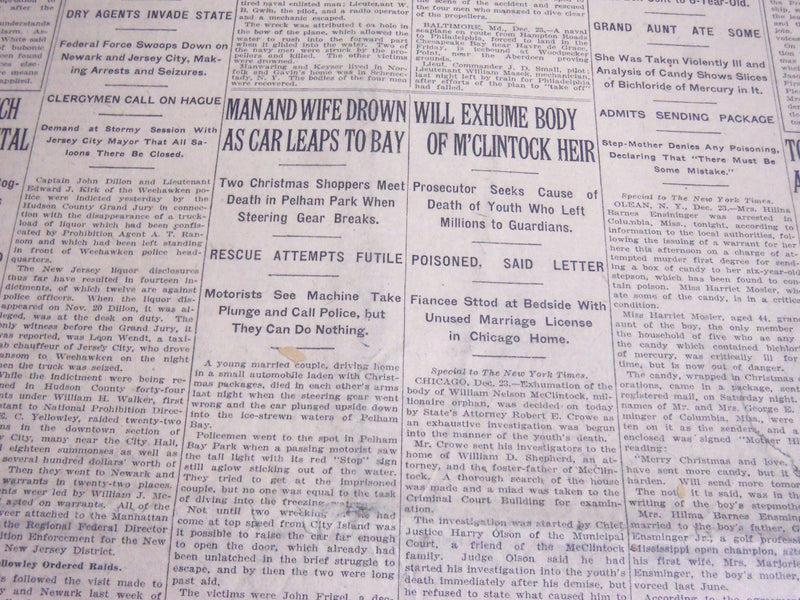 1924 DECEMBER 24 NEW YORK TIMES - WILL EXHUME BODY OF M'CLINTOCK HEIR - NT 6889