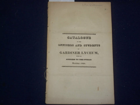 1824 GARDINER LYCEUM OFFICERS & STUDENTS CATALOGUE -BENJAMIN HALE ADDRESS-J 4786