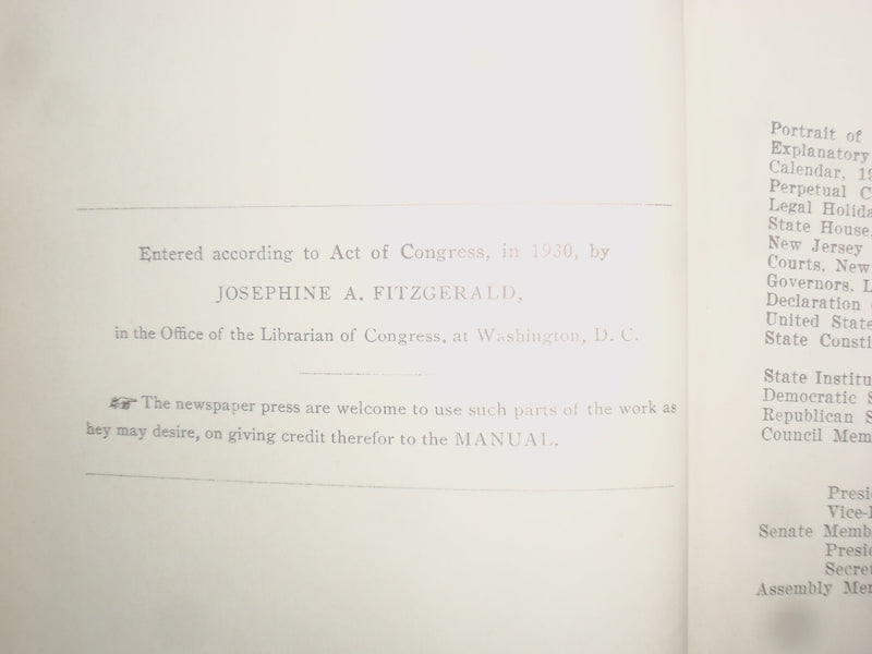 1950 FITZGERALD'S LEGISLATIVE MANUAL STATE OF NEW JERSEY HARDCOVER BOOK- KD 9117