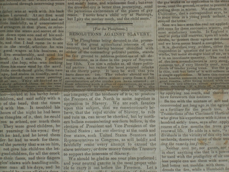 1846 SEPTEMBER 26 MASSACHUSETTS PLOUGHMAN - SLAVERY- CHOLERA- LOCKJAW - NP 5131