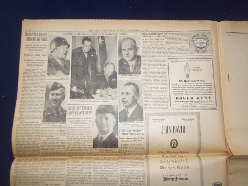 1942 NOV 9 NEW YORK TIMES - U.S. SEIZES AFRICAN BEACHHEADS AND AIRPORTS- NP 6514