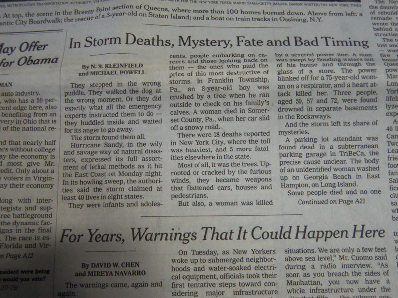 2012 OCTOBER 31 NEW YORK TIMES - AFTER THE DEVASTATION - RECOVERY - NP 2448