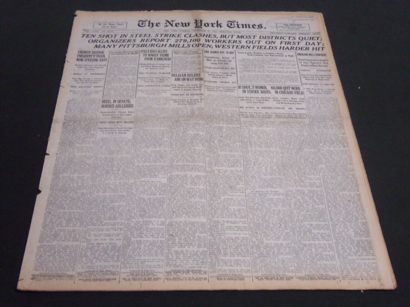 1919 SEPTEMBER 23 NEW YORK TIMES - TEN SHOT IN STEEL STRIKE CLASHES - NT 7030