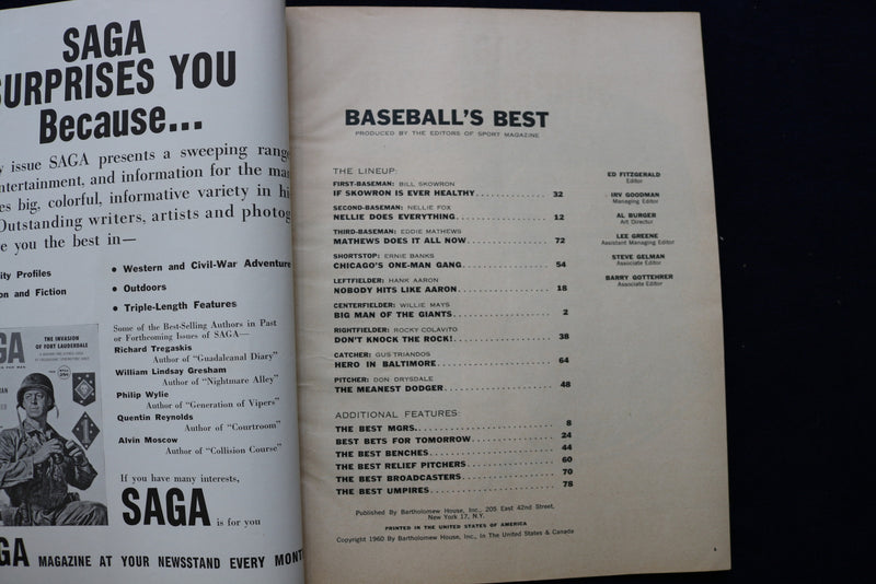 1960 BASEBALL'S BEST MAGAZINE - MAYS-AARON-FOX-BANKS COVER - E 11914
