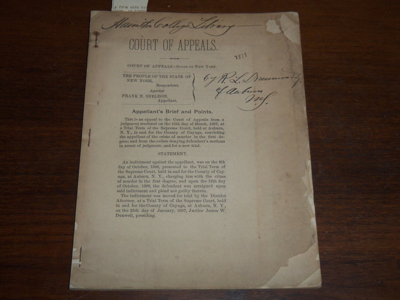 1897 COURT OF APPEALS APPELLANT'S BRIEF AND POINTS BULLETIN - NEW YORK - K 1158