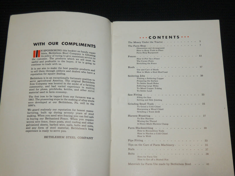 1940'S HANDY REPAIR HINTS FOR FARM USE SOFTCOVER BOOK - J 7004