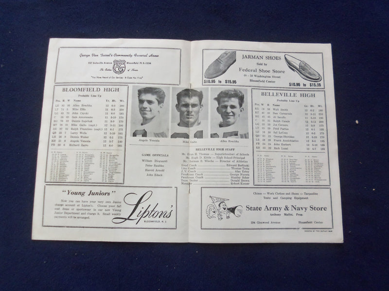 1960 OCT 1 HIGH SCHOOL FOOTBALL PROGRAM - BLOOMFIELD HS VS. BELLEVILLE - J 8448