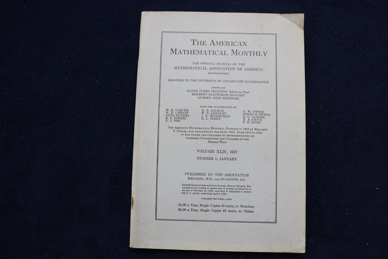 1937 THE AMERICAN MATHEMATICAL MONTHLY MAGAZINE - LOT OF 5 - O 3480