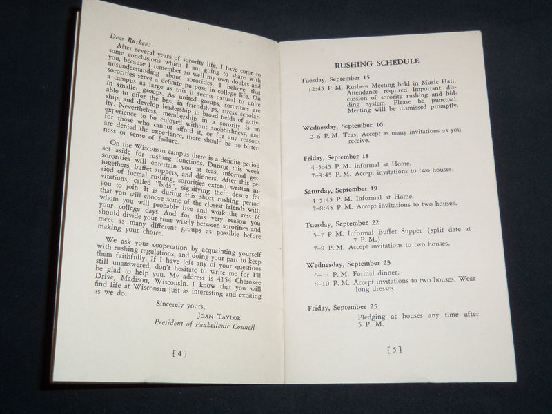 1942-1943 UNIVERSITY OF WISCONSIN SOROITY INFORMATION GUIDE BOOK - J 8652