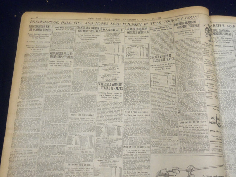 1920 APRIL 28 NEW YORK TIMES - HARDING'S LEAD IN OHIO IS SMALL - NT 8291