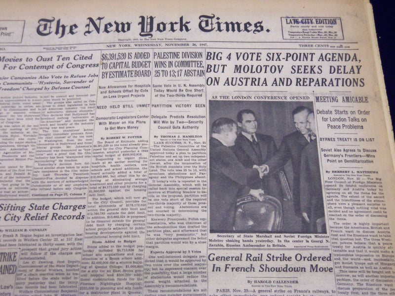 1947 NOVEMBER 26 NEW YORK TIMES - BIG 4 VOTE SIX-POINT AGENDA - NT 168