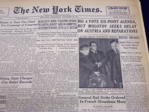 1947 NOVEMBER 26 NEW YORK TIMES - BIG 4 VOTE SIX-POINT AGENDA - NT 168