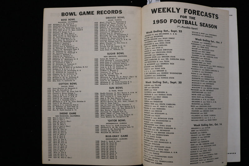 1950 DEE CEE DINER FOOTBALL SCHEDULES-RECORDS - K 2840
