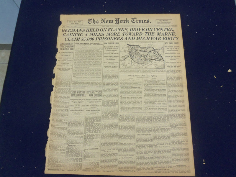 1918 MAY 31 NEW YORK TIMES - GERMANS GAIN 4 MILES TOWARD THE MARNE - NT 8183