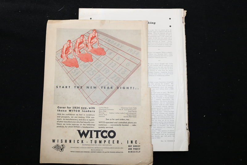 1933 DECEMBER CHEMICAL MARKETS MAGAZINE - CALCO CHEMICAL CO. COVER - SP 6258X