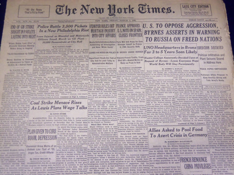 1946 MARCH 1 NEW YORK TIMES - POLICE BATTLE PICKETS IN PHILADELPHIA - NT 3453