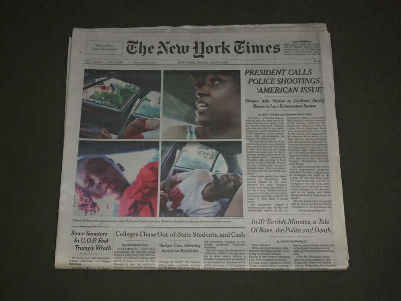 2016 JULY 8 NEW YORK TIMES - OBAMA CALLS POLICE SHOOTINGS AN AMERICAN ISSUE
