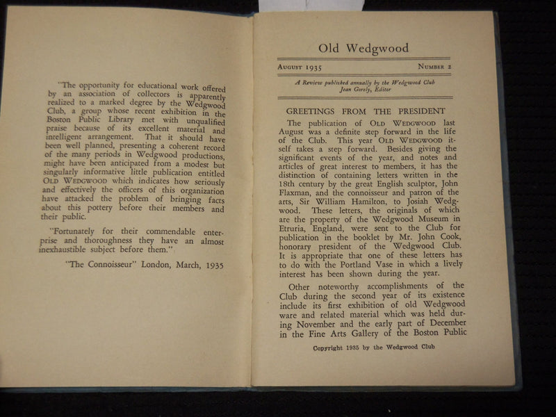 1935 AUGUST OLD WEDGWOOD SOFTCOVER BOOK - WEDGWOOD CLUB - K 649
