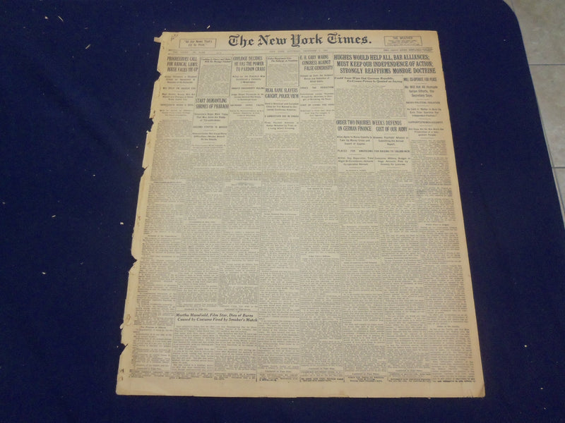1923 DECEMBER 1 NEW YORK TIMES - START DISMANTLING SHRINES OF PHARAOH - NT 9210