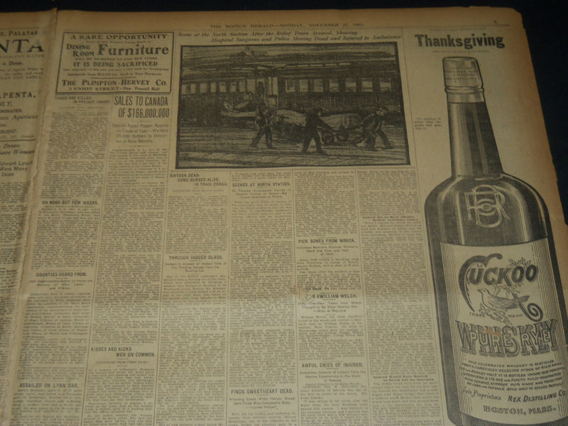 1905 NOVEMBER 27 THE BOSTON HERALD NEWSPAPER - 16 DEAD IN TRANI CRASH - BH 266