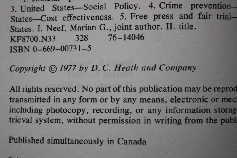 1977 LEGAL POLICY ANALYSIS HARDCOVER BOOK BY S. NAGEL & M. NEEF - KD 9783