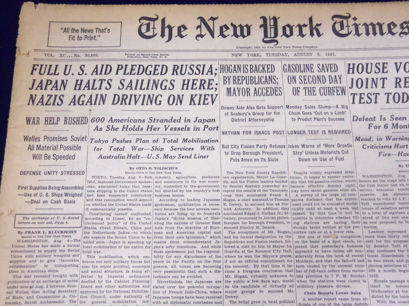 1941 AUGUST 5 NEW YORK TIMES - NAZIS AGAIN DRIVING ON KIEV - NT 1165
