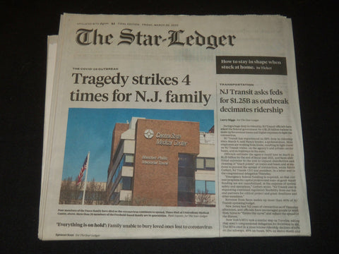 2020 MARCH 20 THE STAR-LEDGER NEWSPAPER - TRAGEDY STRIKES 4 TIMES FOR NJ FAMILY
