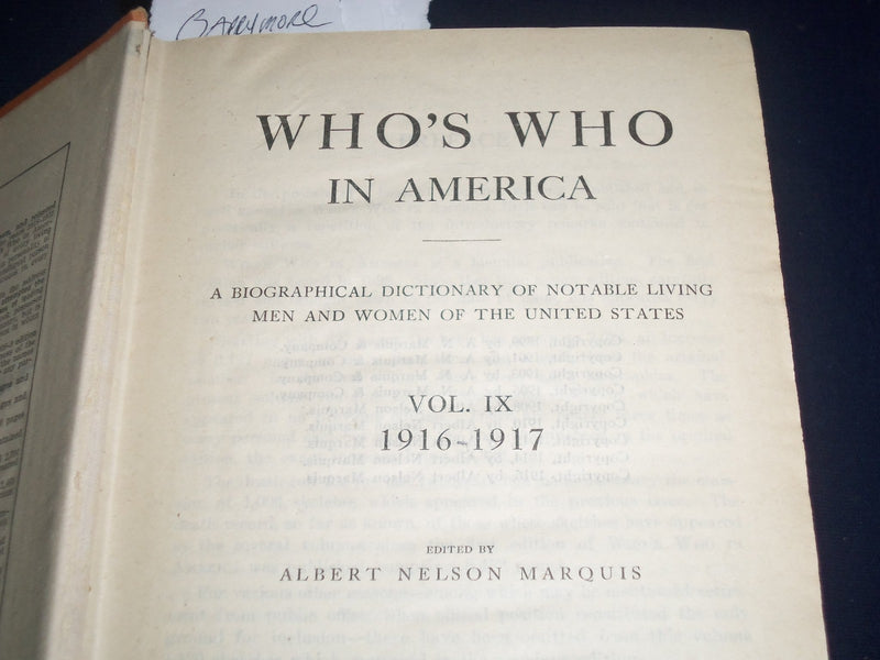 1916-1917 WHO'S WHO IN AMERICA VOLUME NO. 9 - LOAD WITH FAMOUS NAMES - KD 2175