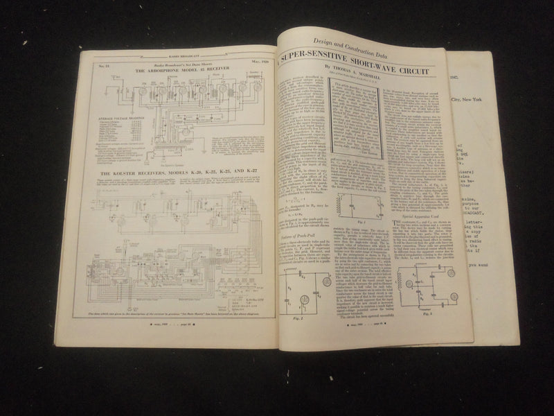 1929 MAY RADIO BROADCAST MAGAZINE - NICE COVER, ARTICLES & PHOTOS - B 434S